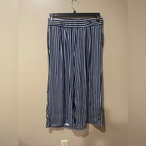 Robert Louis navy and white striped wide leg pull on pants ~ Size large ~ NWT